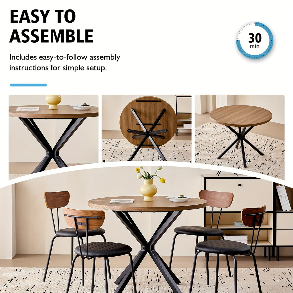 5pcs Round Dining Table Set for 4 - Mid-Century Modern Brown Dinner Table with 4 Chairs, Coffee Table & Chairs with Metal Legs Soft Cushion for Kitchen Dining Room, Apartment