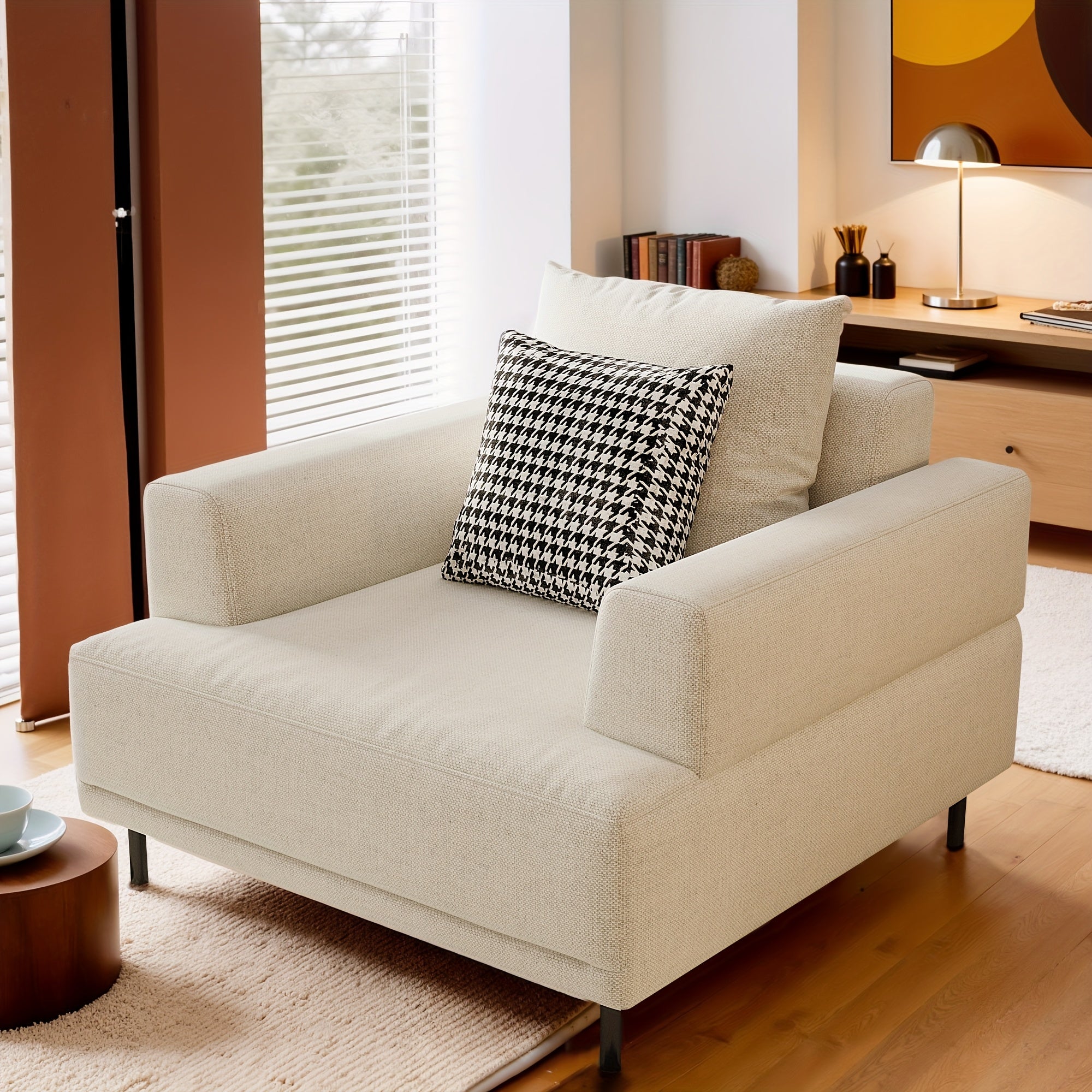 Minimalist Modern Sofa - Hardwood Frame & Neutral-Toned Fabric Couch, Easy Assembly Living Room, Apartment, Office Sofa - Space-Saving Design for Small Spaces & Open Layouts, Couch Furniture, Studio Seating, Soft Cushion Comfort, Durable Construction