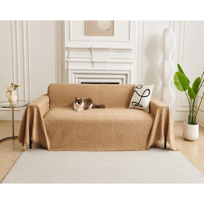 Couch Cover Sheet Blanket Slipcover for 34 Cushion High Backed Backrest Sofa Extra Large Furniture Decor L Shape UShaped Sectional Protector for Cats Dogs Pets Khaki 91 x 134