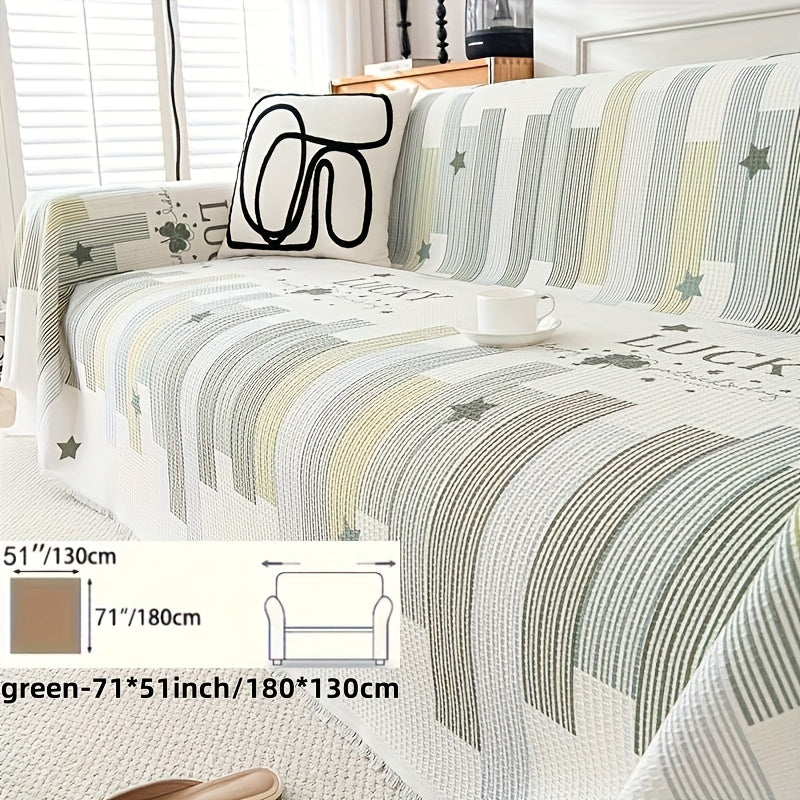 1pc American Waffle Knit Sofa Cover with Tassels - Machine Washable, Dirt And Sofa Cover, Suitable for Living Room And Office Decoration