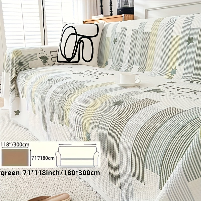 1pc American Waffle Knit Sofa Cover with Tassels - Machine Washable, Dirt And Sofa Cover, Suitable for Living Room And Office Decoration