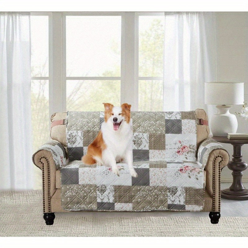 Non-Slip Sofa Slipcover with Elastic Strap - Roses and Toile Loveseat Cushion Protector, Fits up to 54\