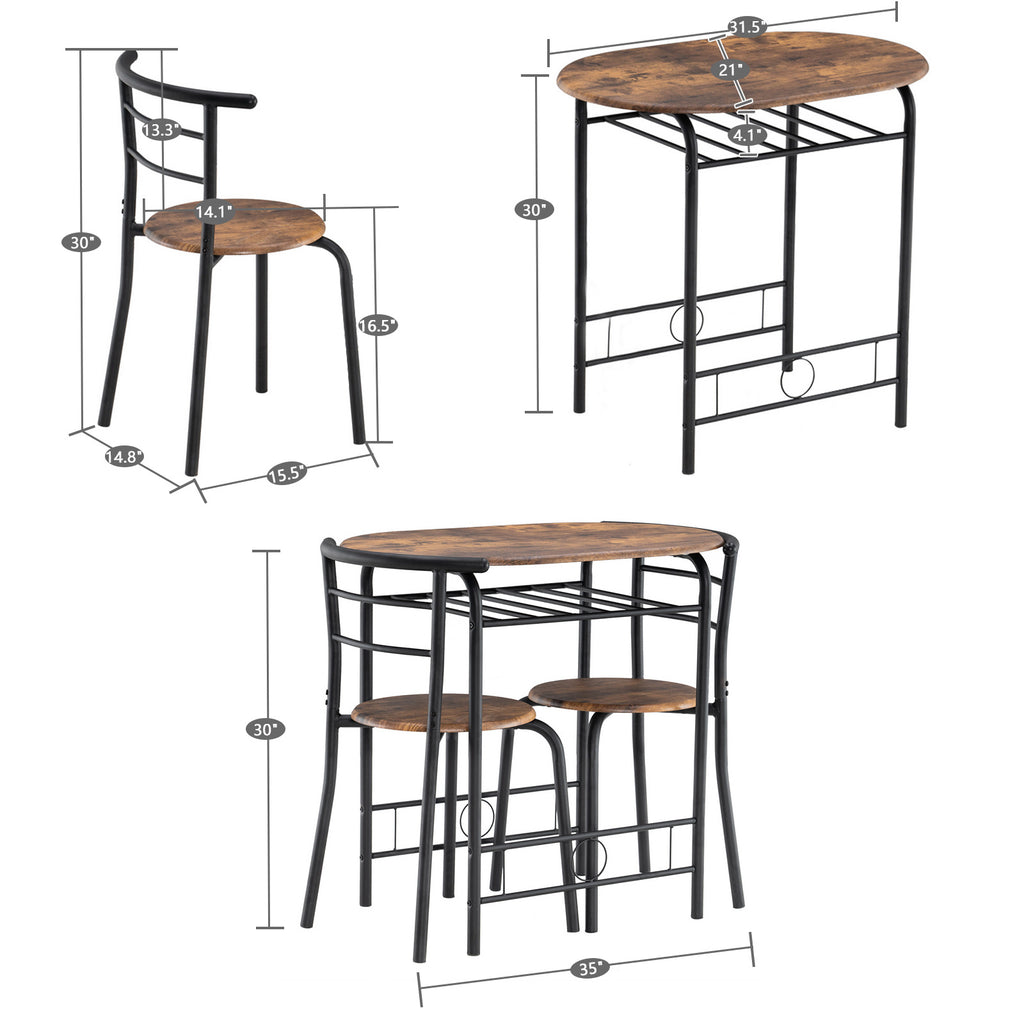 3-piece Dining Table Set, Small Dining Table and Chairs, Breakfast Table and Chair Set for Small Kitchen, Studio, Living Room, Bedroom, Oval Tabletop