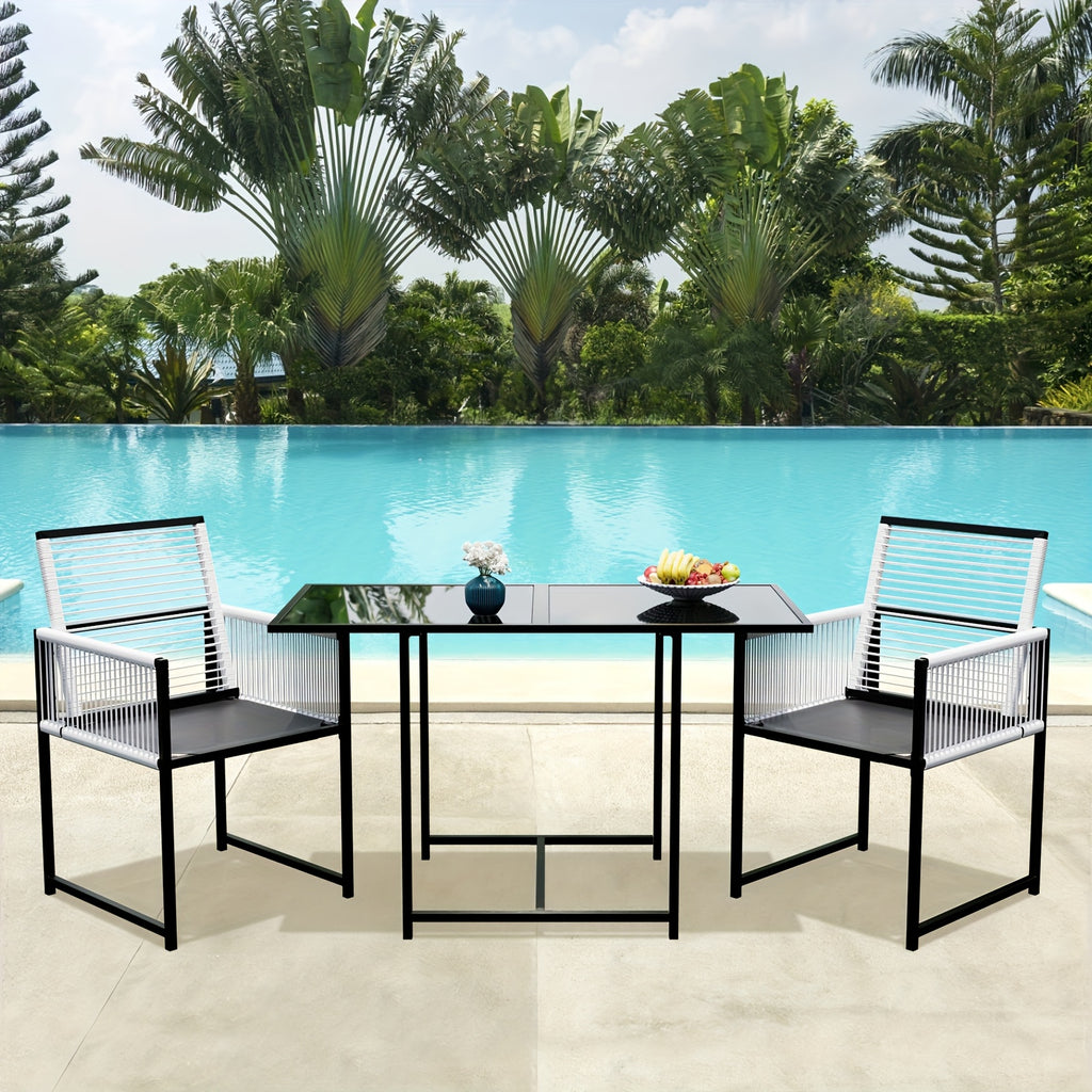 3pcs Rattan Patio Dining Set with Rectangle Table 3 -Piece Black Rattan Patio Dining Set Steel Rectangle Table with 2 Stationary Chairs