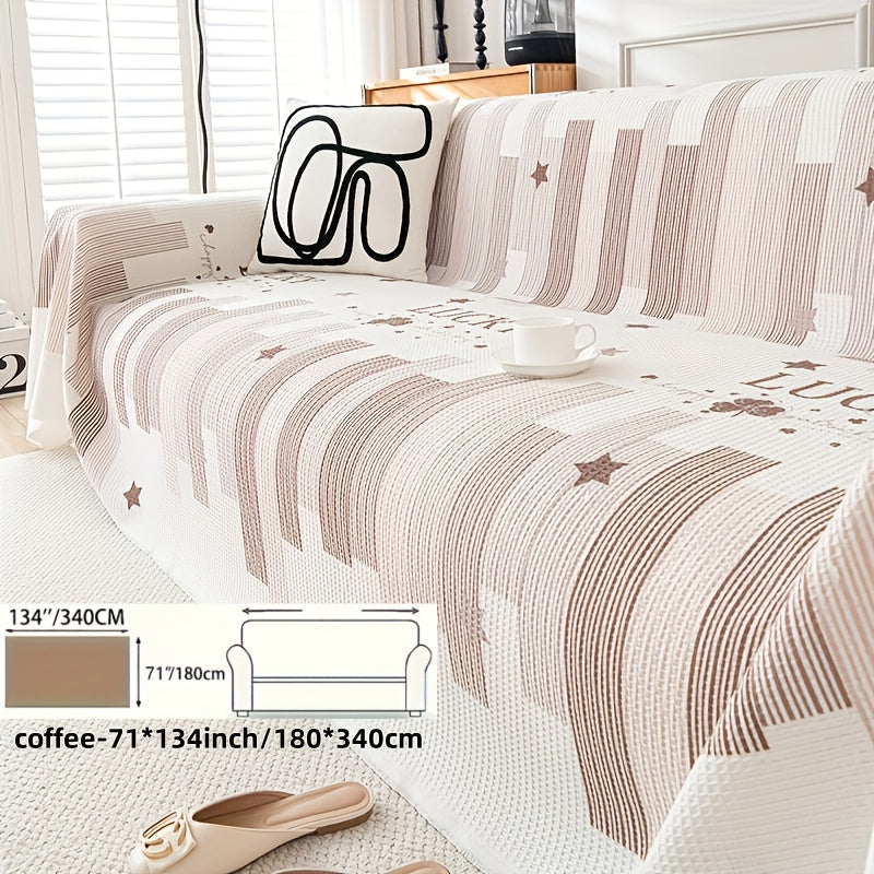 1pc American Waffle Knit Sofa Cover with Tassels - Machine Washable, Dirt And Sofa Cover, Suitable for Living Room And Office Decoration