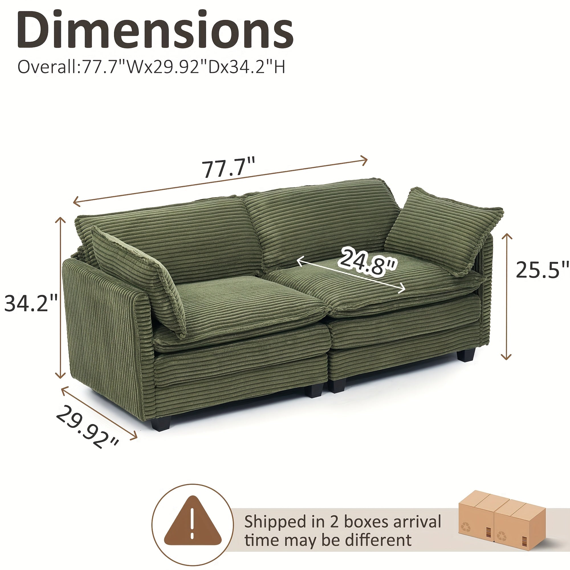 Modular Sectional Sofa, Comfy Cloud Couch Sectional Sofa, Corduroy Sofa Sleeper Deep Seat Sofa With Throw Pillows For Living Room