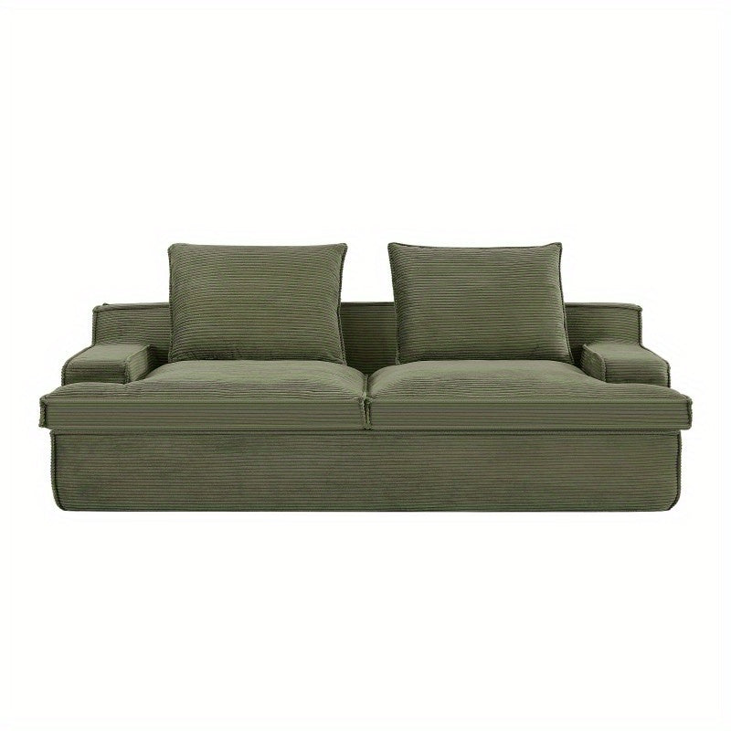 Vintage Style 4-Seater Oversized Full Foam Couch with Soft Green Corduroy Fabric, Wide Armrests & Ergonomic Compred Design - No Assembly Required, 90 Inch Wide for Living Room, Vintage Couch