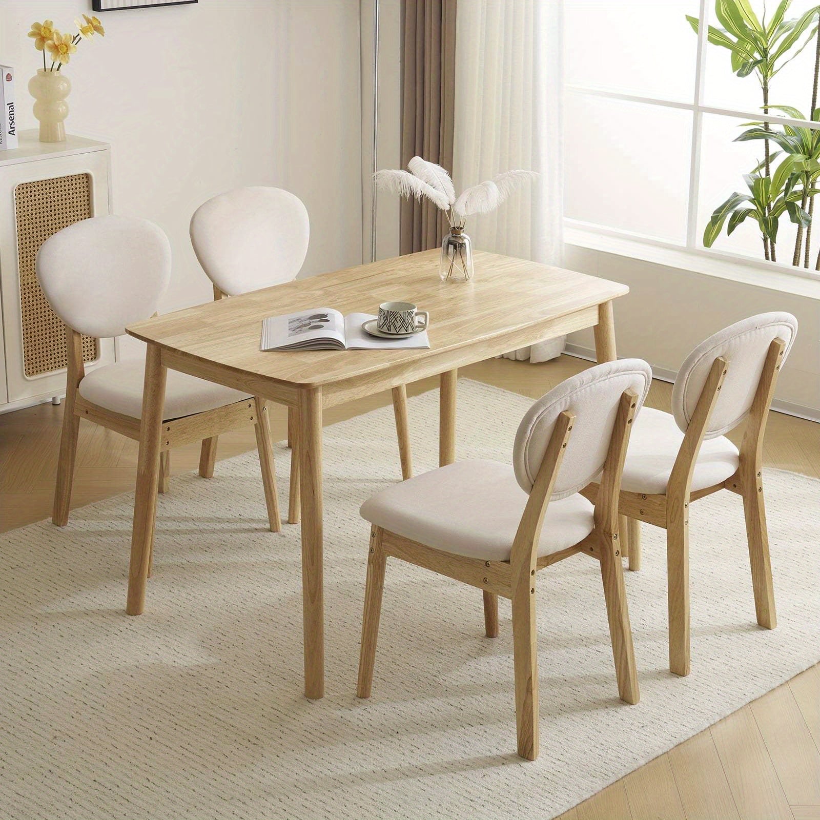 Elegant Home 5pcs Modern Dining Set, Solid Wood Rectangular Table with 4 Upholstered Chairs, Durable Dining Room Furniture for Home & Restaurant