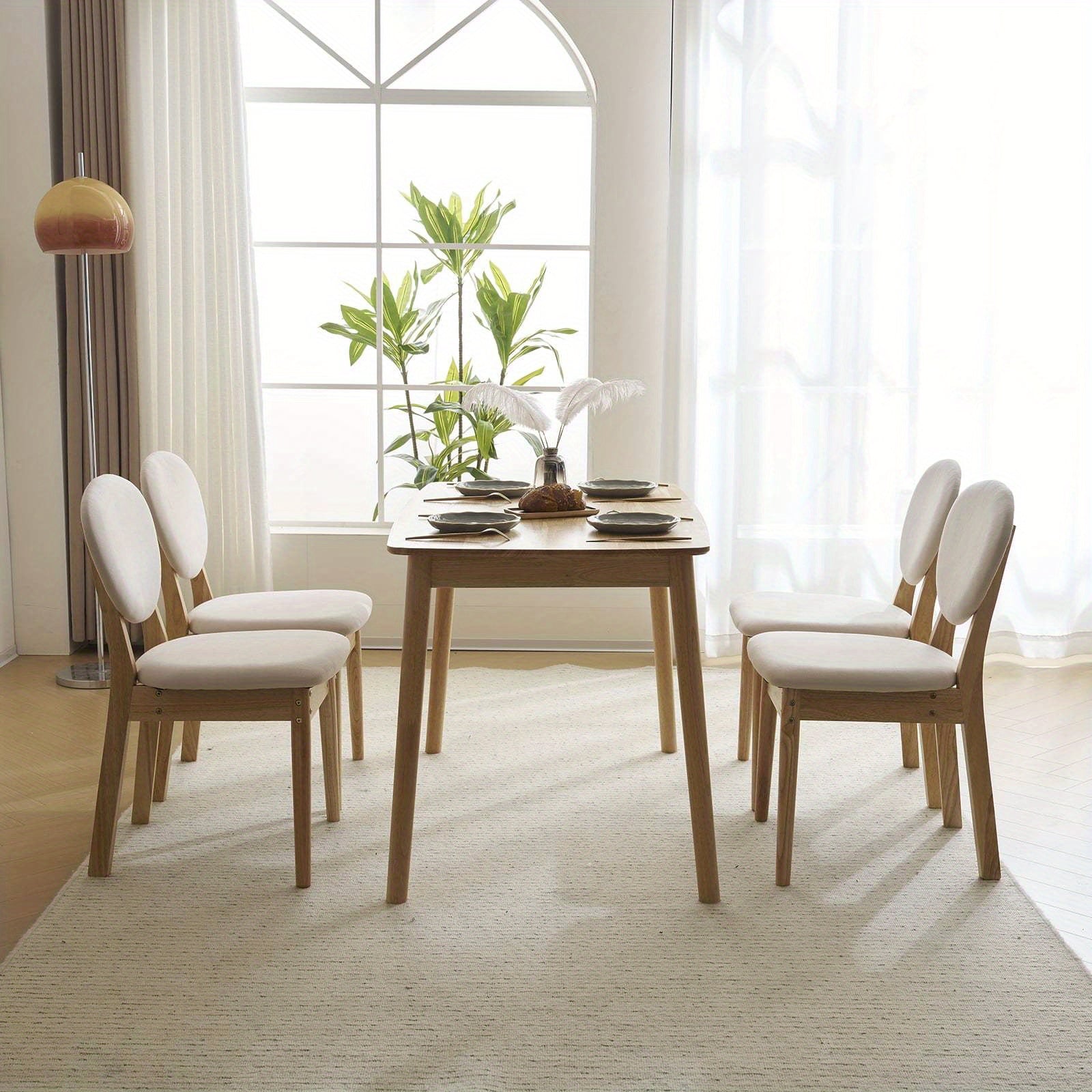 Elegant Home 5pcs Modern Dining Set, Solid Wood Rectangular Table with 4 Upholstered Chairs, Durable Dining Room Furniture for Home & Restaurant