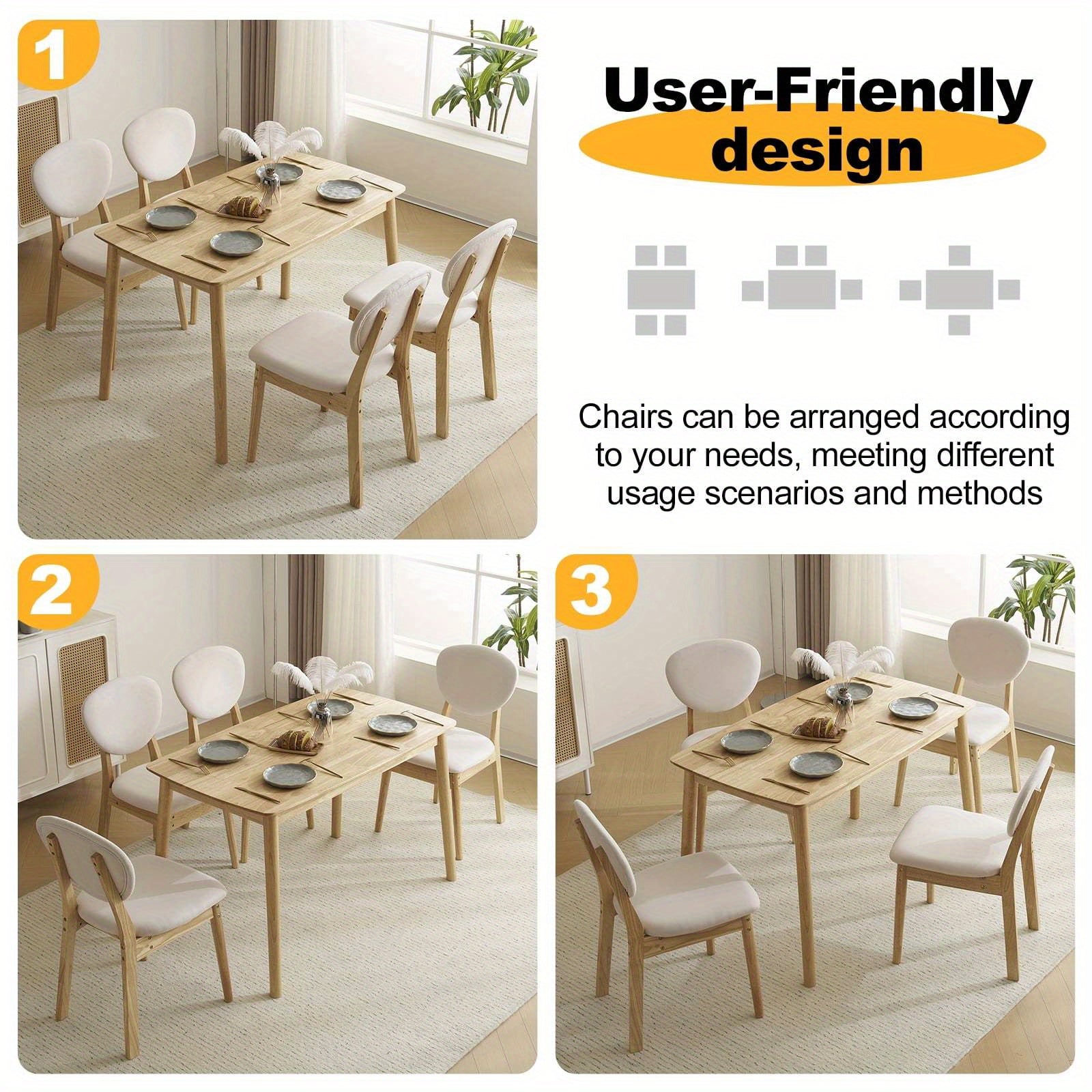 Elegant Home 5pcs Modern Dining Set, Solid Wood Rectangular Table with 4 Upholstered Chairs, Durable Dining Room Furniture for Home & Restaurant