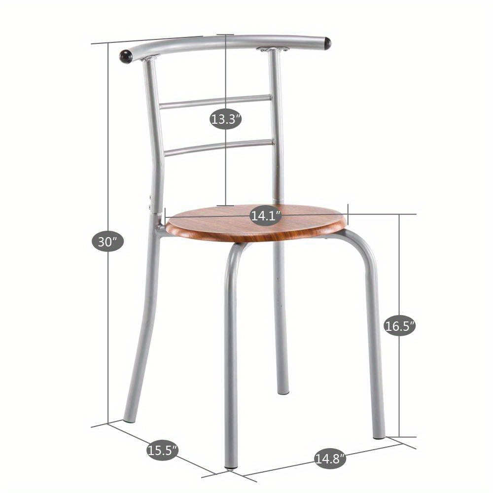 3pcs Dining Table Set Room Round Table And Chair Set, Space Saving Kitchen Breakfast Bistro Pub Table With 2 Chairs, Brown And Silver