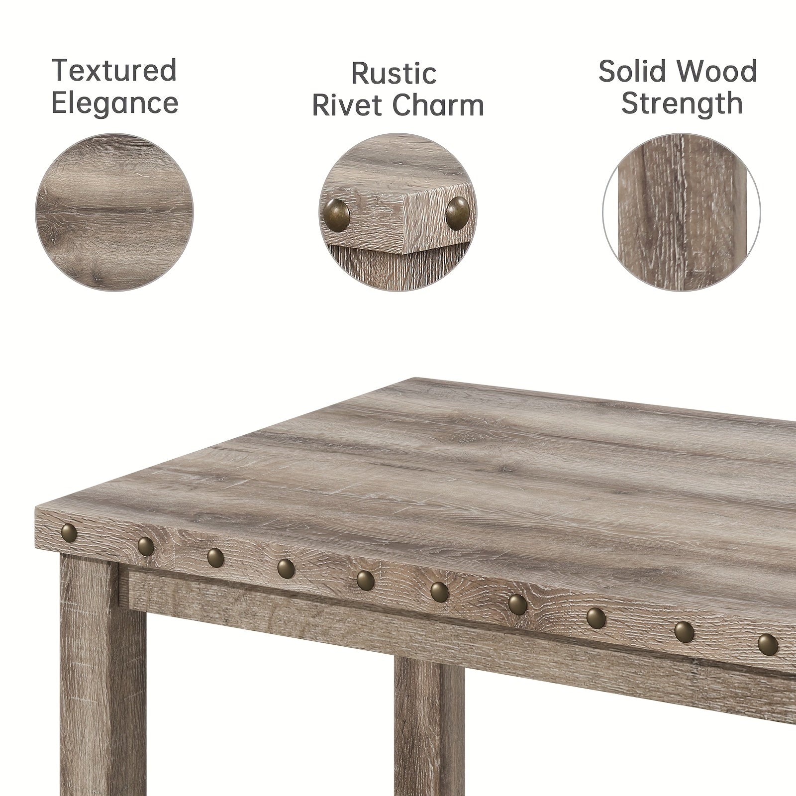 1 Set Morden Fort Farmhouse Dining Table and 4 Upholstered Chairs - Rustic Vintage Hardwood Kitchen Table Set for Family Meals, Memory Foam Cushioned Seating, No Electricity Needed