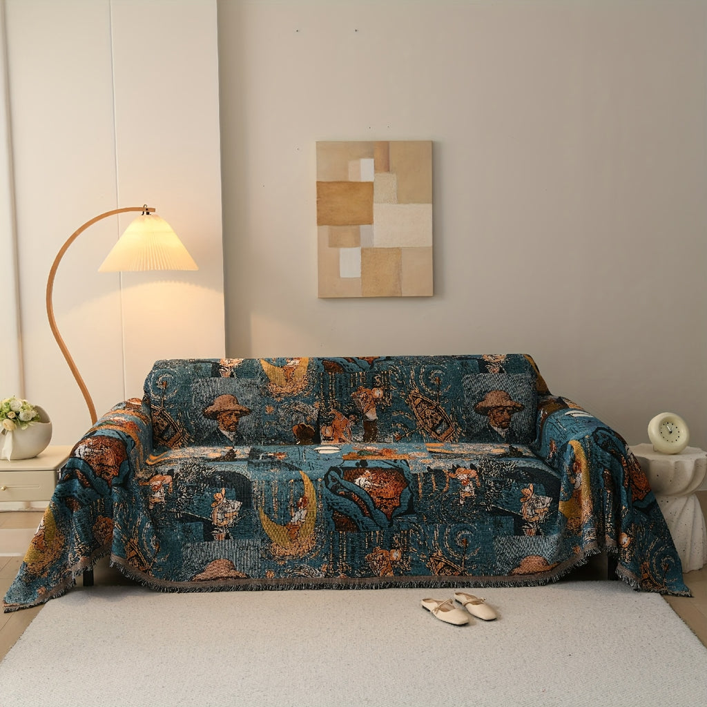 Bohemian Style Sofa Cover, Cotton Material Suitable for 1\u002F2\u002F3\u002F4-Seater Non-Slip Couch Protector, Soft & Comfortable, Easy Care, Pet-Friendly Multi-Functional