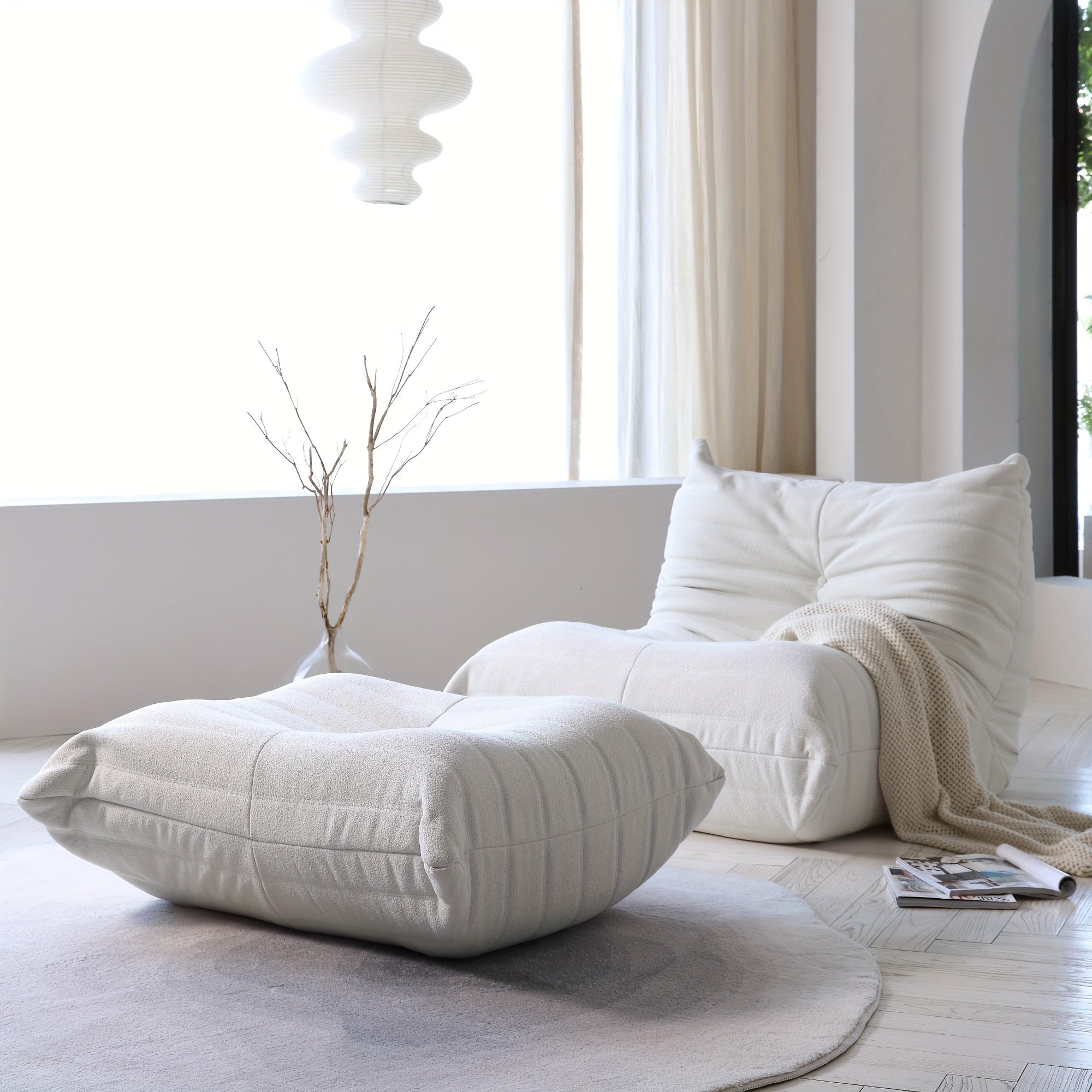 Single Seat with Ottoman for Fireside, Lazy Floor Sofa, Modern Loveseat, Tatami Sofa, Corner Relaxation Couch for Living Room, Bedroom, Salon, Or Office.