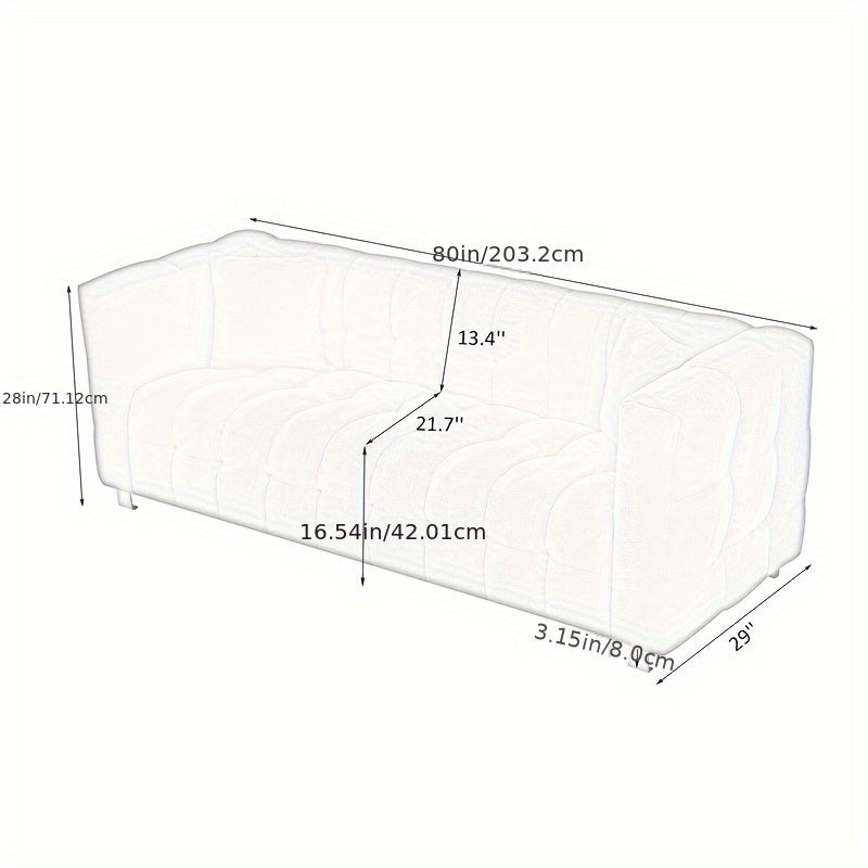 Modern White Plush Teddy Sofa - 80 Inches, Minimalist Design with Two Throw Pillows & Heavy-Duty Hardware Support, Perfect for Living Room or Bedroom, Available in 5 Colors, Comfy Couch