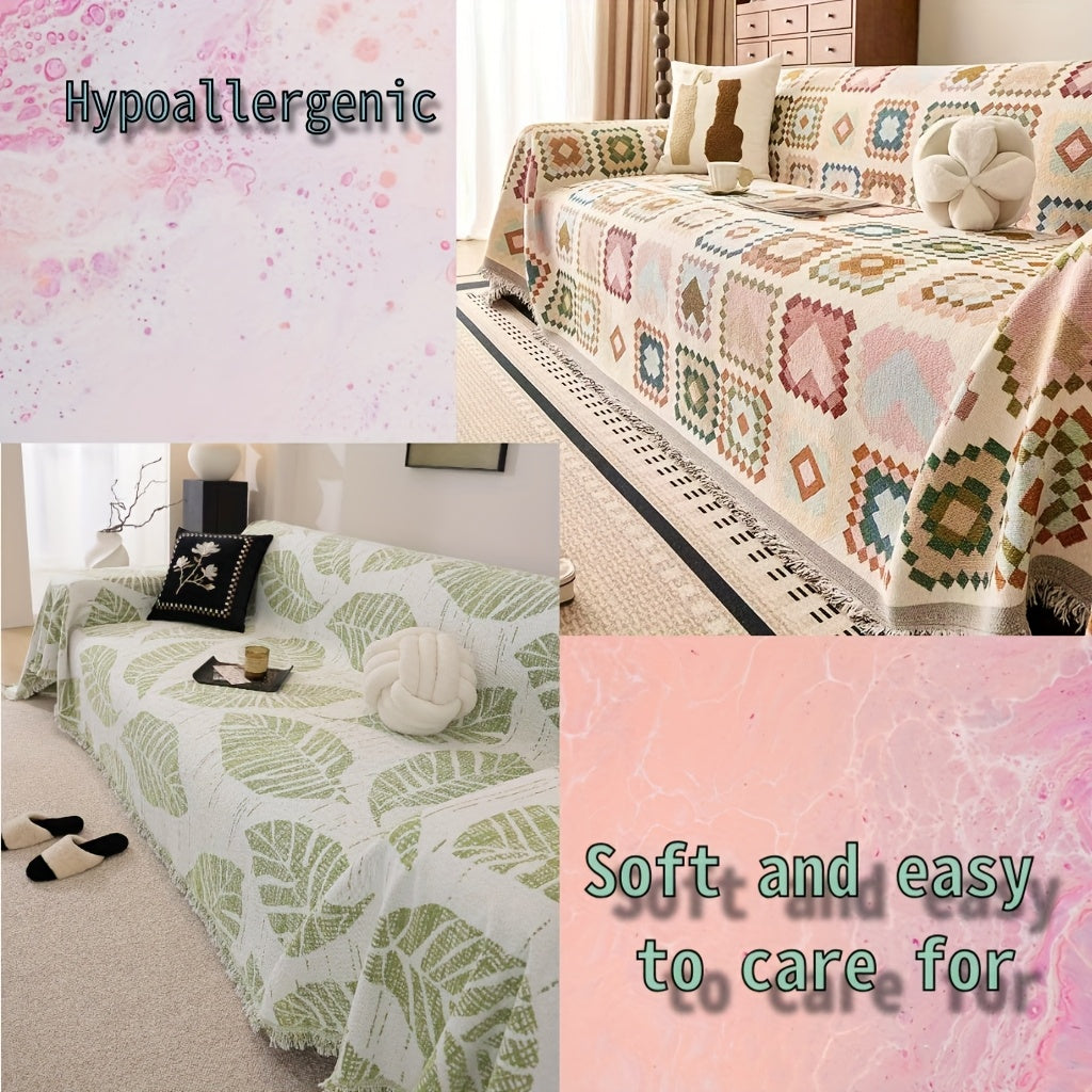 Bohemian Style Sofa Cover, Cotton Material Suitable for 1\u002F2\u002F3\u002F4-Seater Non-Slip Couch Protector, Soft & Comfortable, Easy Care, Pet-Friendly Multi-Functional