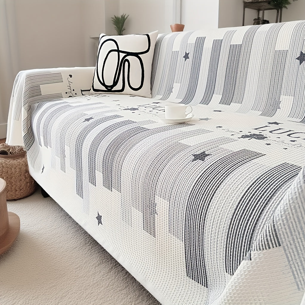 1pc American Waffle Knit Sofa Cover with Tassels - Machine Washable, Dirt And Sofa Cover, Suitable for Living Room And Office Decoration