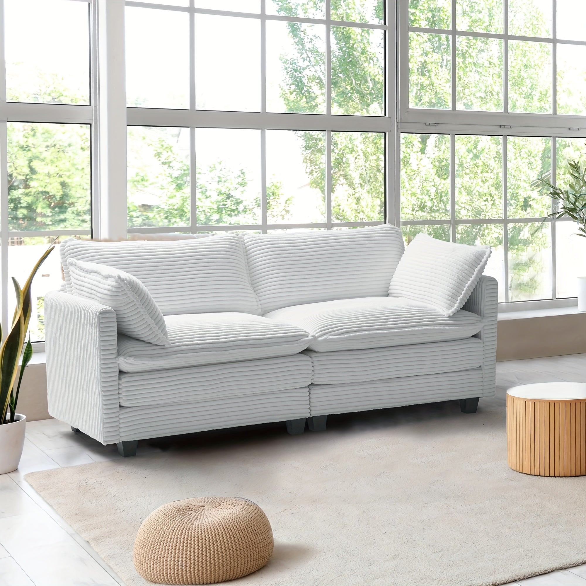 Modular Sectional Sofa, Comfy Cloud Couch Sectional Sofa, Corduroy Sofa Sleeper Deep Seat Sofa With Throw Pillows For Living Room