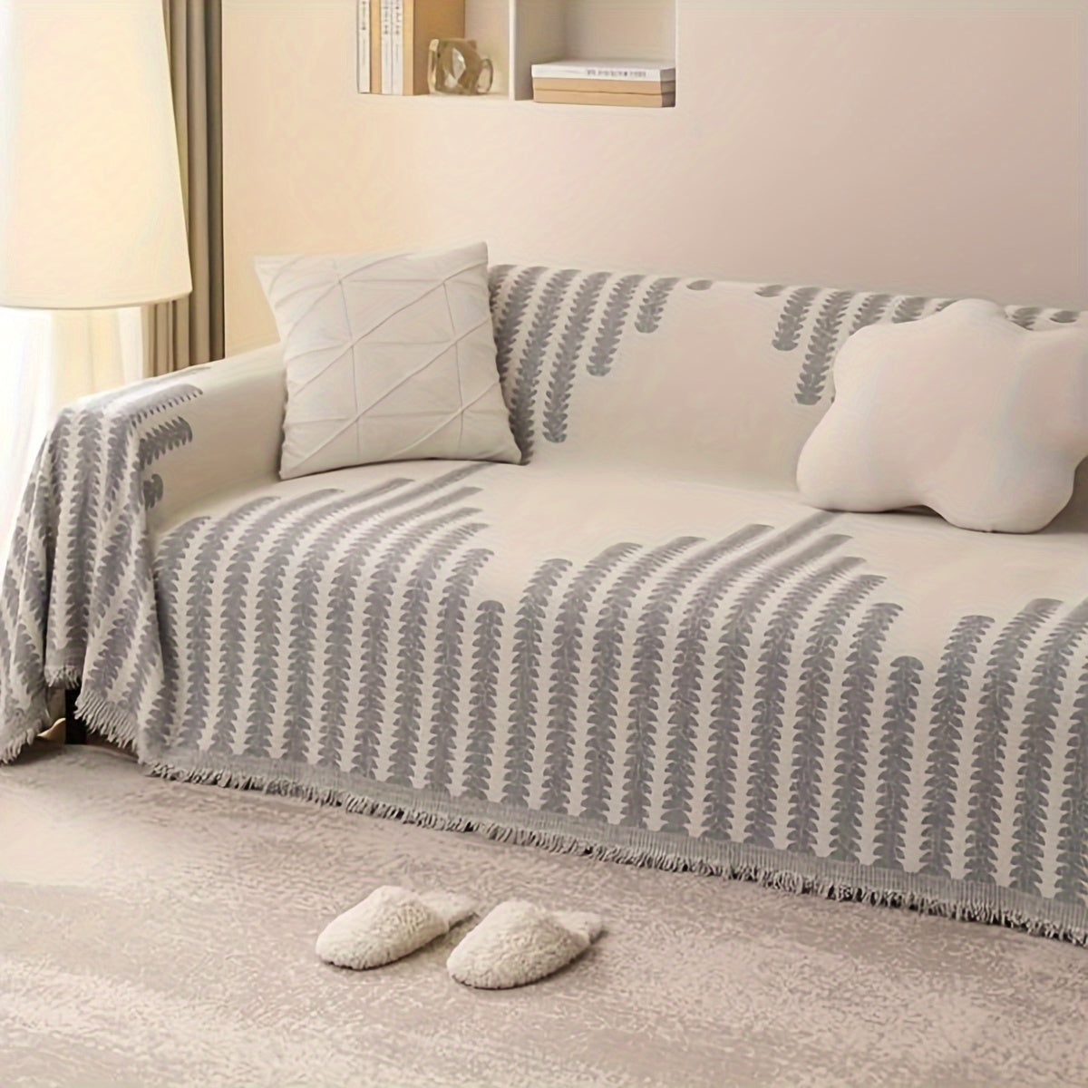 Bohemian Style Thick Striped Fringe Chenille Sofa Towel, Washable Pet Anti Cat Scratch Sofa Protective Cover, Soft And Comfortable, Suitable For Use All Year Round Sofa Blanket