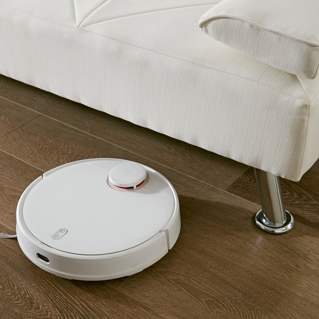 Modern Convertible Folding Futon Sofa Bed with Removable Armrests, Breathable Linen Sofa with 2 Cup Holders for Living Room