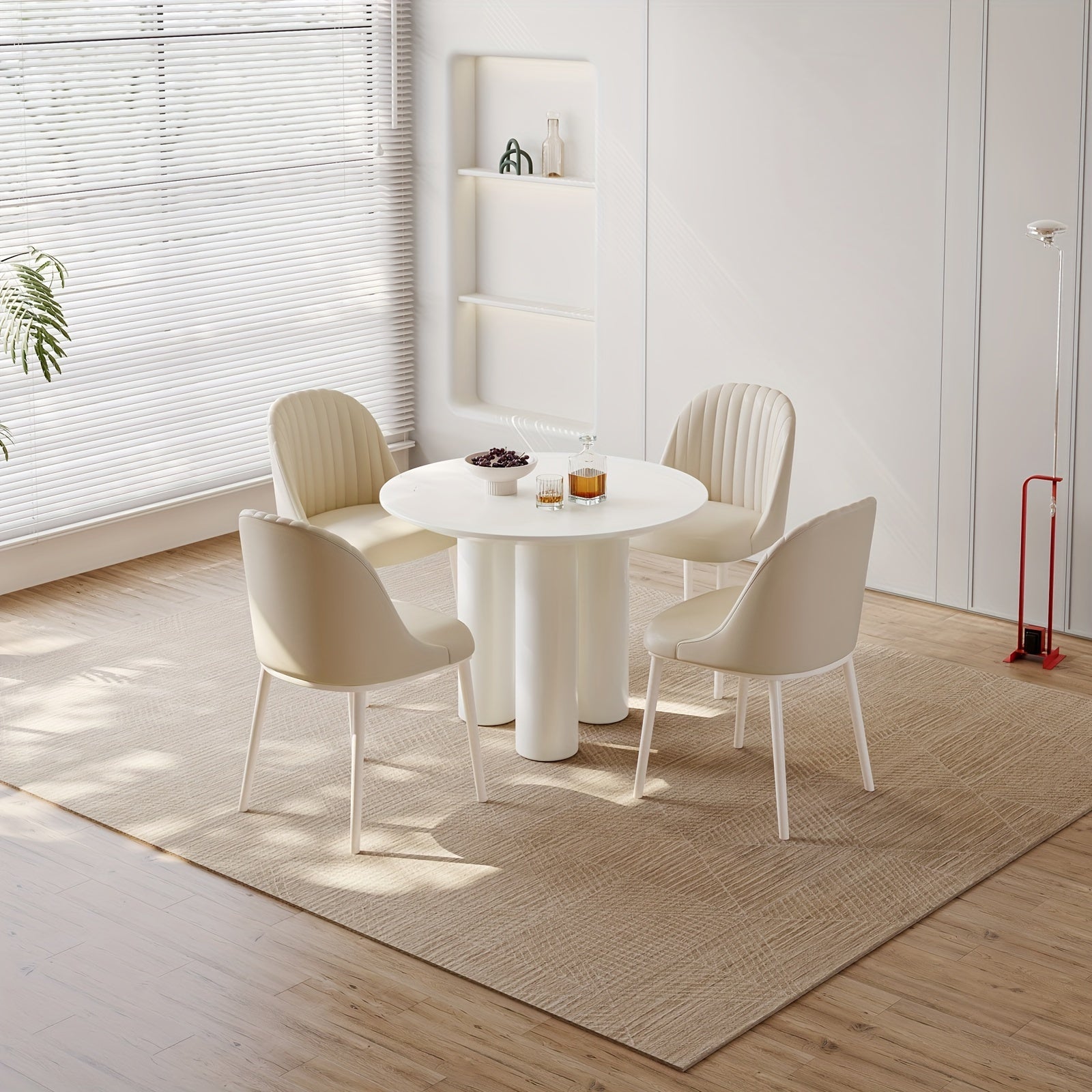 Dining Table And Chair Combination, Circular Kitchen Dining Table With Chairs, Kitchen, Living Room, Bar, Dining Table For 2-4 People, Space Saving, White