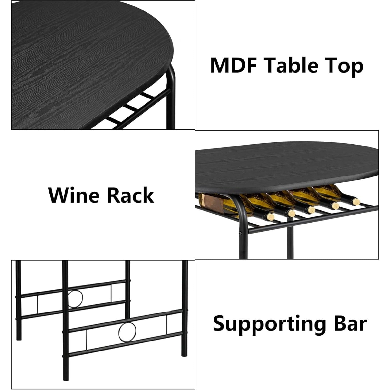 Bonnlo Minimalist 3-Piece Iron Dining Set for 2, Wooden Table and 2 Chairs Ideal for Small Kitchen, Dining Room, Apartment, Balcony & Coffee Nook, Breakfast & Negotiation Table with Storage Shelf, Metal Frame