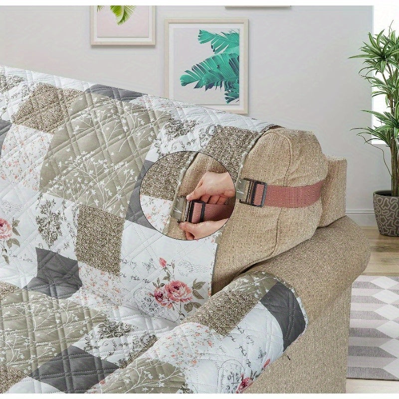 Non-Slip Sofa Slipcover with Elastic Strap - Roses and Toile Loveseat Cushion Protector, Fits up to 54\