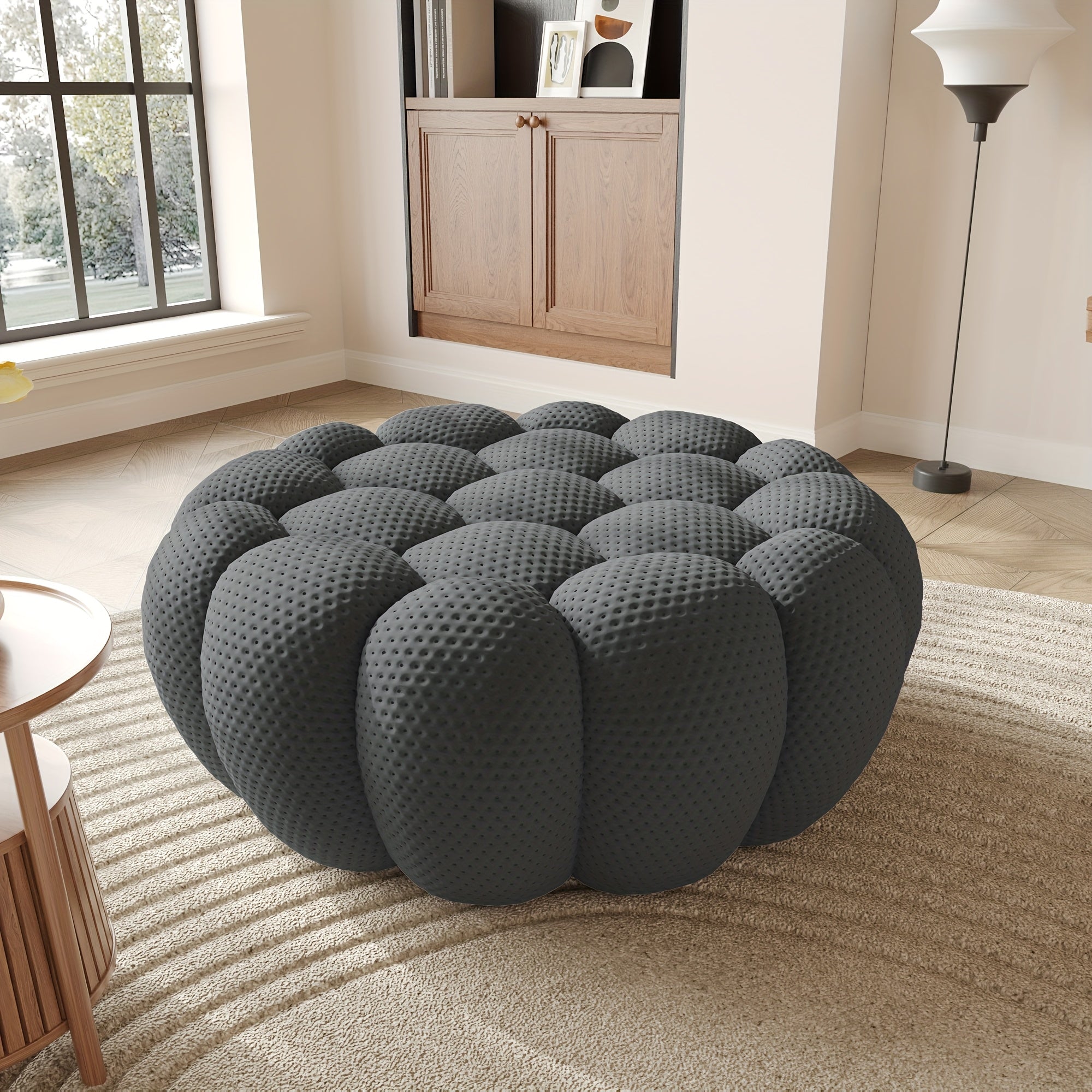 98'' Modern Upholstered Curved Sofa, 3 Seater Mesh Fabric Floor Sofa, 3D Honeycomb Shape Curved Couch for Living Room