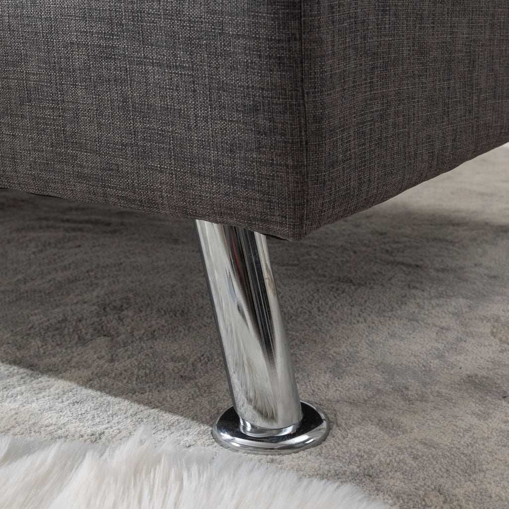 Modern Convertible Folding Futon Sofa Bed with Removable Armrests, Breathable Linen Sofa with 2 Cup Holders for Living Room