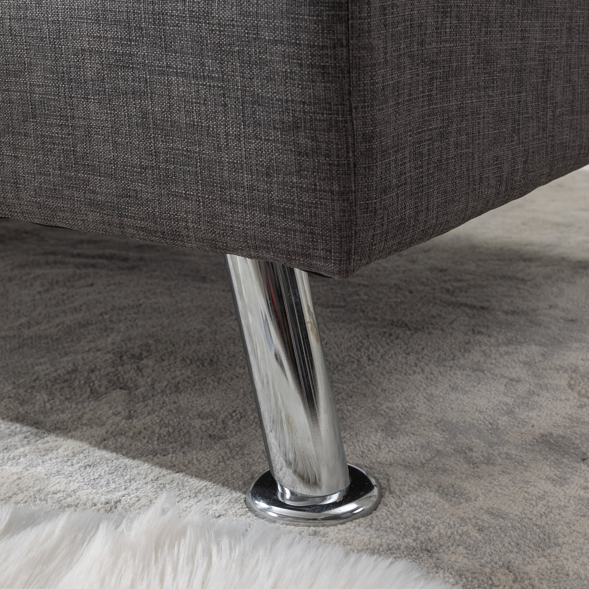 Modern Convertible Folding Futon Sofa Bed with Removable Armrests, Breathable Linen Sofa with 2 Cup Holders for Living Room