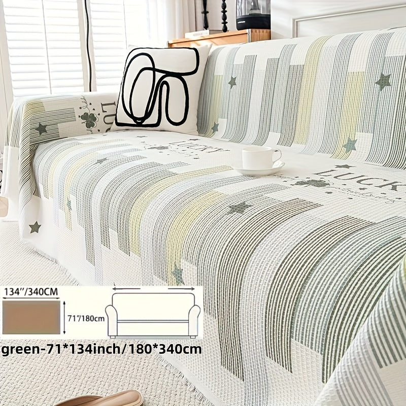 1pc American Waffle Knit Sofa Cover with Tassels - Machine Washable, Dirt And Sofa Cover, Suitable for Living Room And Office Decoration