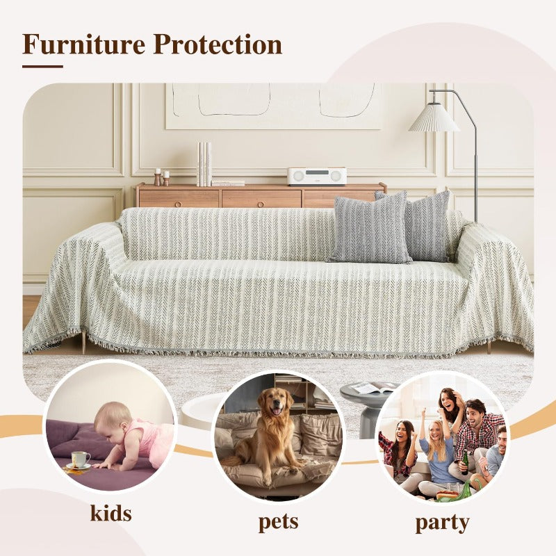 Sofa Cover Washable Soft Thicken Chenille Couch Cover with TasselWaterproof Sofa Slipcovers for 2 Cushion Couch Loveseat Futon Couch Furniture Protector PetFriendly Beige 71x102