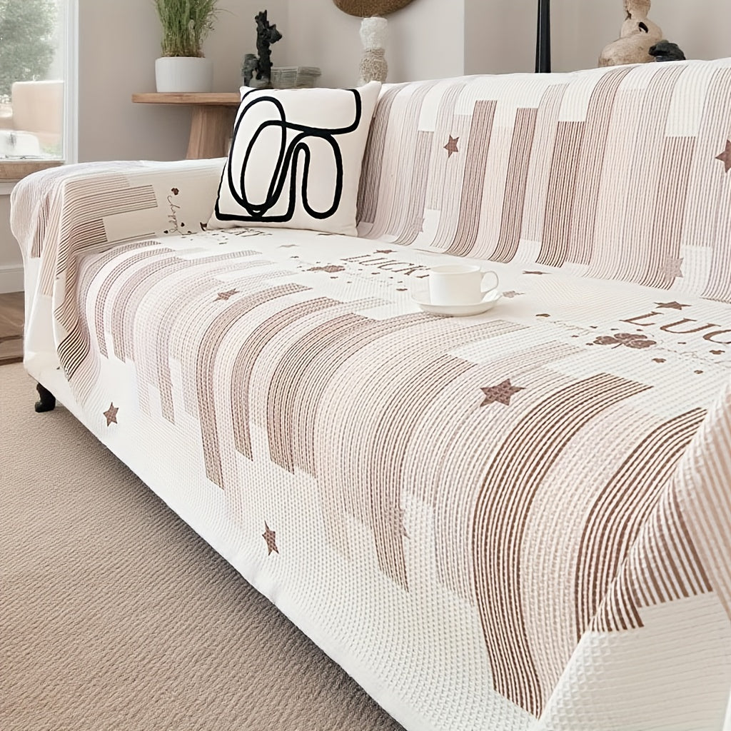 1pc American Waffle Knit Sofa Cover with Tassels - Machine Washable, Dirt And Sofa Cover, Suitable for Living Room And Office Decoration