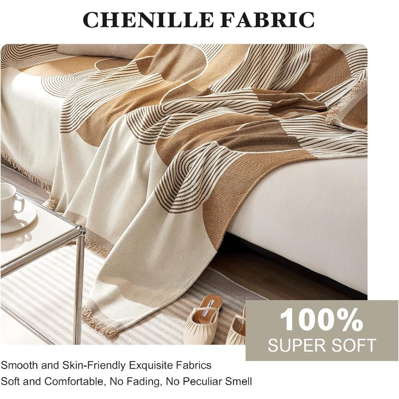 Boho Sofa Covers Reversible Chenille Sectional Couch Covers for 3 Cushion Couch Jacquard Dog Furniture Protector LShaped 71 x 118 2 Khaki Tassel