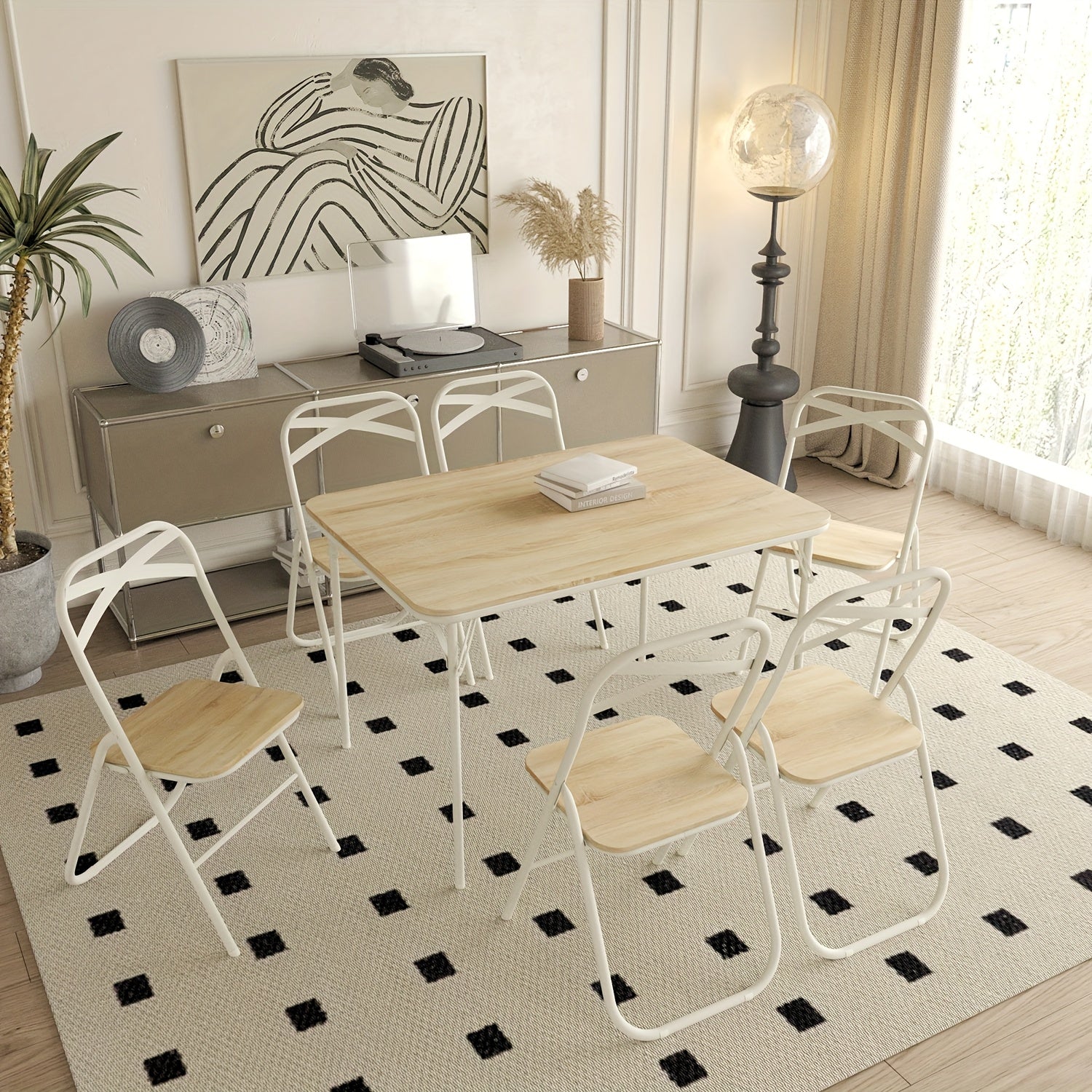 5\u002F7pcs FurnitureR Portable Folding Table and Chair Set, Modern Lightweight Design, Easy Assembly, Uncharged, with 42.9\