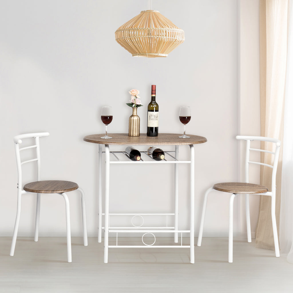 VINGLI 3 Piece Bistro Dining Set, Kitchen Compact Table Breakfast Table, Space-Saving Design Kitchen Wooden Table and 2 Chairs for Small Space\u002FDining Room\u002FApartment,Metal Frame,Wine Rack