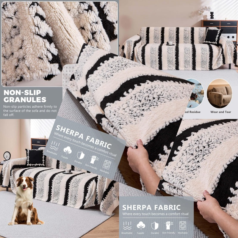 Sherpa Fleece Couch Cover for 2 Cushion Sofa Black 71\