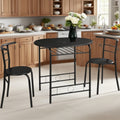 Bonnlo Minimalist 3-Piece Iron Dining Set for 2, Wooden Table and 2 Chairs Ideal for Small Kitchen, Dining Room, Apartment, Balcony & Coffee Nook, Breakfast & Negotiation Table with Storage Shelf, Metal Frame