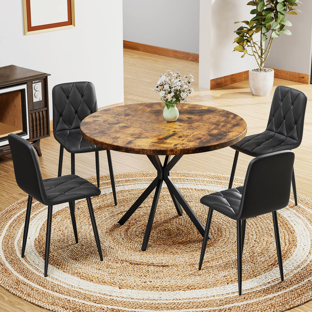Round Dining Table Set for 4, 39 Inch Circle Dining Room Table with 4 Upholstered Chairs for 4 People, Mid Century Modern Round Kitchen Table and Chairs Set of 4 for Home Kitchen Dining Room Leisure Area (Brown Table + 4 Chairs)
