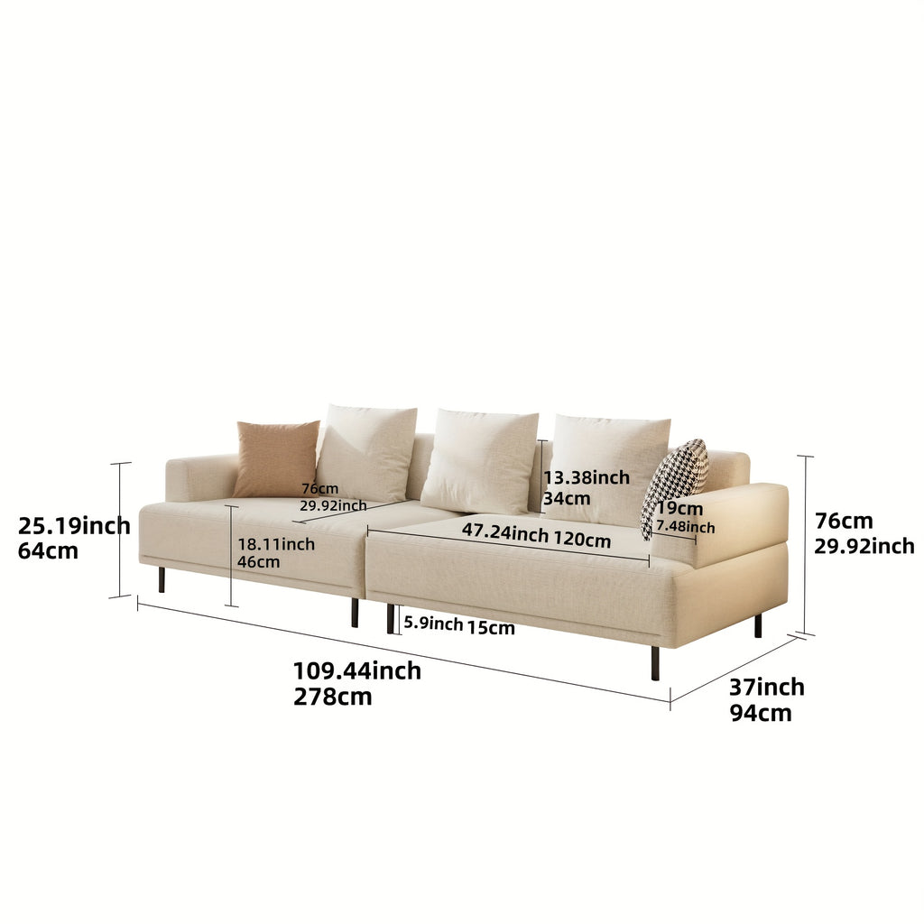 Minimalist Modern Sofa - Hardwood Frame & Neutral-Toned Fabric Couch, Easy Assembly Living Room, Apartment, Office Sofa - Space-Saving Design for Small Spaces & Open Layouts, Couch Furniture, Studio Seating, Soft Cushion Comfort, Durable Construction