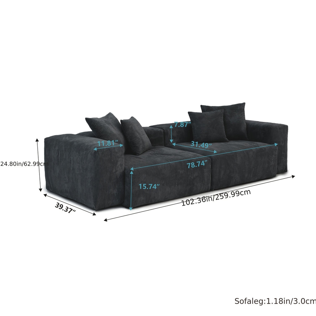 Modular Sectional Sofa, 102.36inch Loveseat Sofa, Corduroy Fabric Upholstered Couch with 4 Pillows