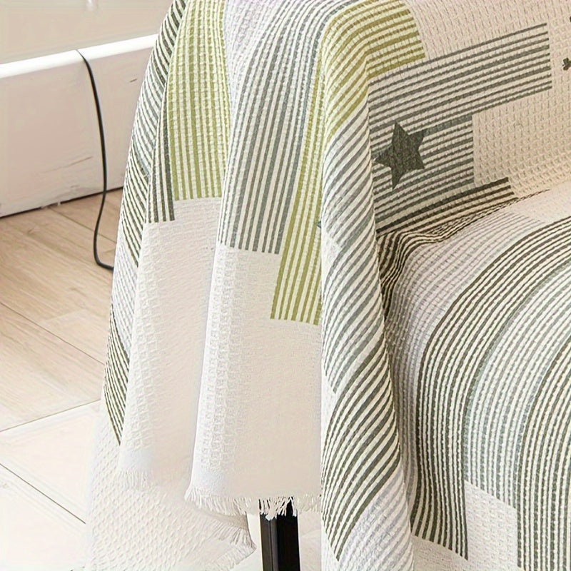 1pc American Waffle Knit Sofa Cover with Tassels - Machine Washable, Dirt And Sofa Cover, Suitable for Living Room And Office Decoration