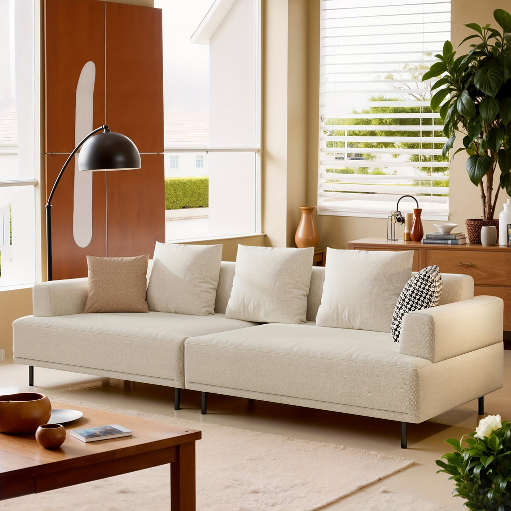 Minimalist Modern Sofa - Hardwood Frame & Neutral-Toned Fabric Couch, Easy Assembly Living Room, Apartment, Office Sofa - Space-Saving Design for Small Spaces & Open Layouts, Couch Furniture, Studio Seating, Soft Cushion Comfort, Durable Construction