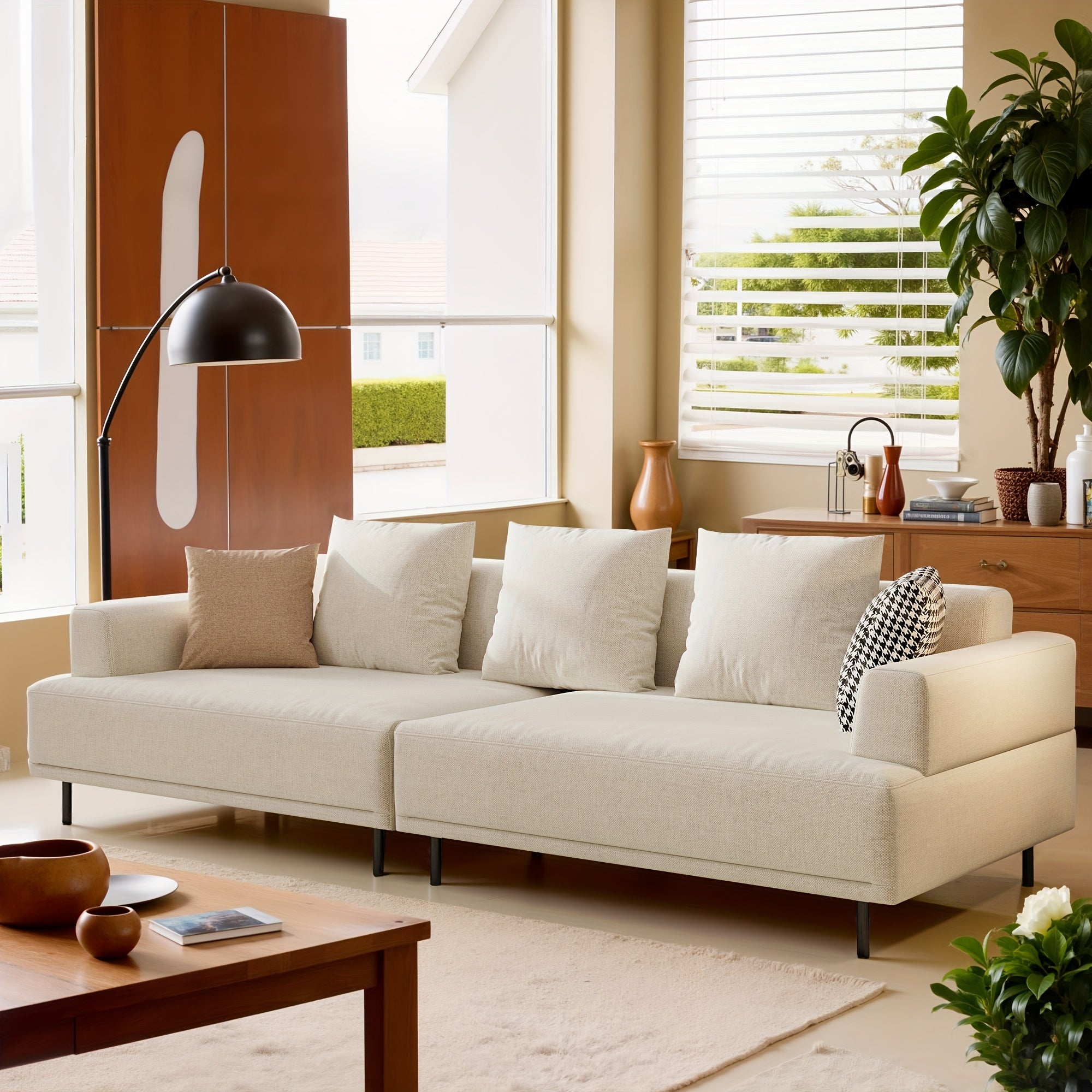 Minimalist Modern Sofa - Hardwood Frame & Neutral-Toned Fabric Couch, Easy Assembly Living Room, Apartment, Office Sofa - Space-Saving Design for Small Spaces & Open Layouts, Couch Furniture, Studio Seating, Soft Cushion Comfort, Durable Construction