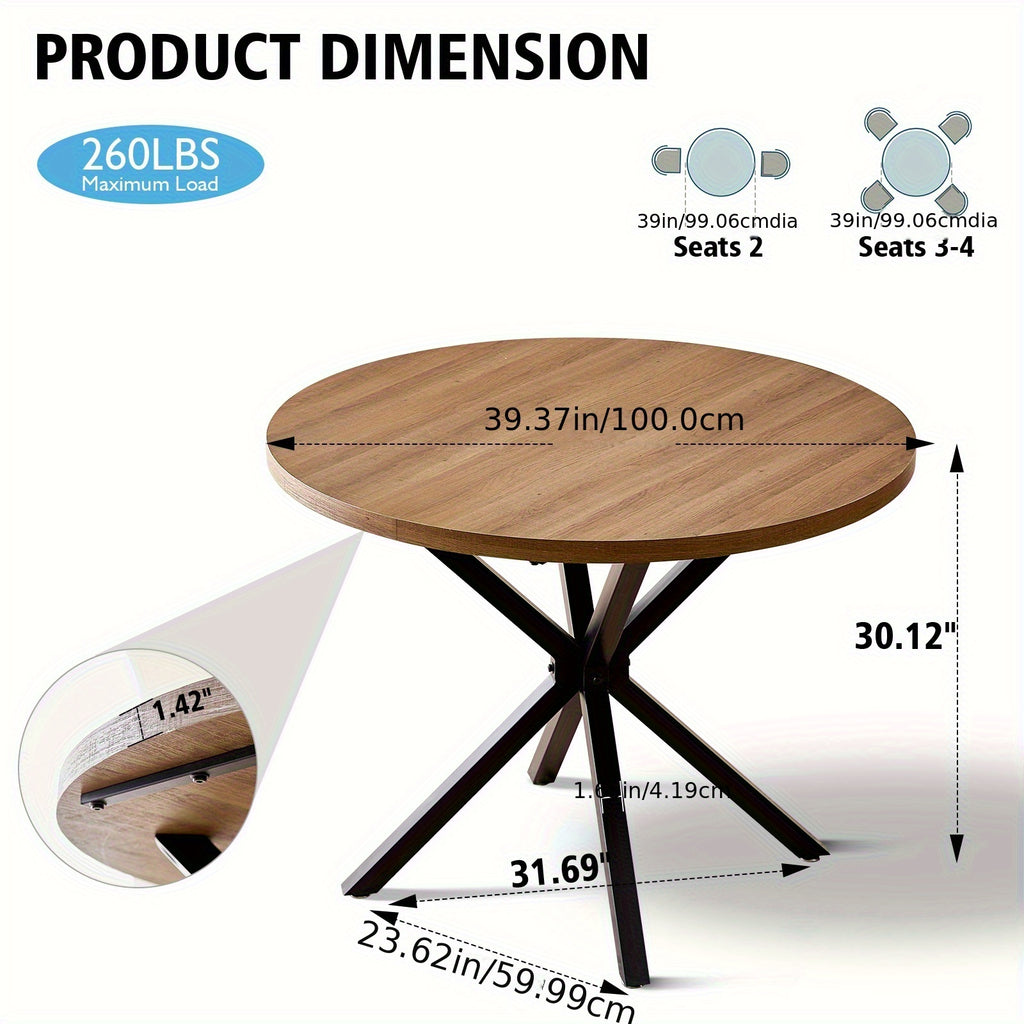 5pcs Round Dining Table Set for 4 - Mid-Century Modern Brown Dinner Table with 4 Chairs, Coffee Table & Chairs with Metal Legs Soft Cushion for Kitchen Dining Room, Apartment