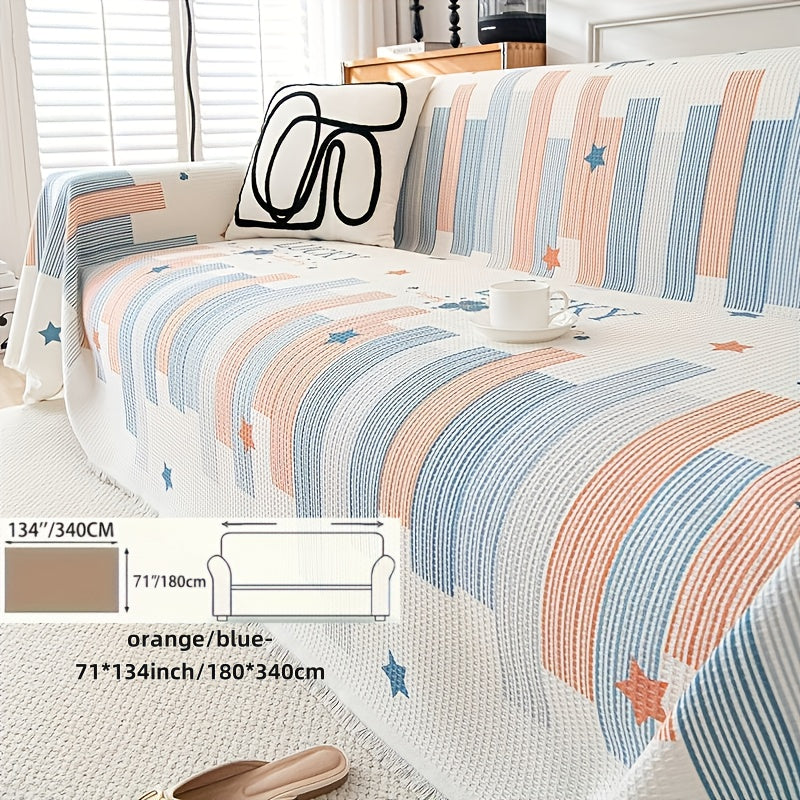 1pc American Waffle Knit Sofa Cover with Tassels - Machine Washable, Dirt And Sofa Cover, Suitable for Living Room And Office Decoration