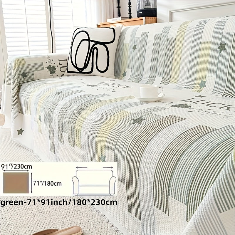 1pc American Waffle Knit Sofa Cover with Tassels - Machine Washable, Dirt And Sofa Cover, Suitable for Living Room And Office Decoration