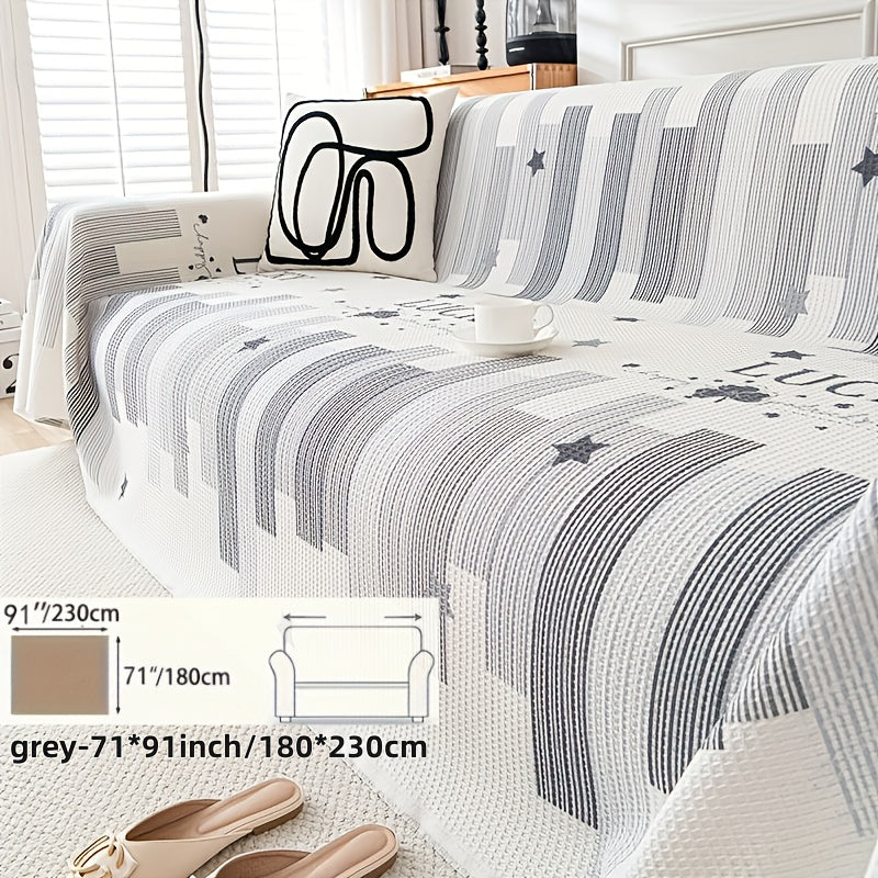 1pc American Waffle Knit Sofa Cover with Tassels - Machine Washable, Dirt And Sofa Cover, Suitable for Living Room And Office Decoration