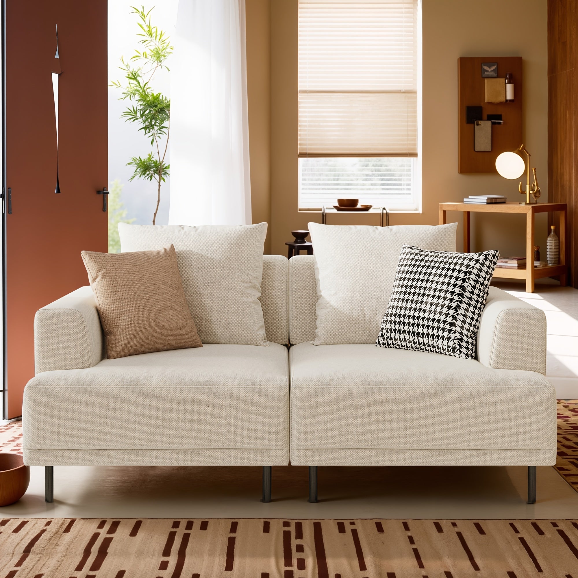 Minimalist Modern Sofa - Hardwood Frame & Neutral-Toned Fabric Couch, Easy Assembly Living Room, Apartment, Office Sofa - Space-Saving Design for Small Spaces & Open Layouts, Couch Furniture, Studio Seating, Soft Cushion Comfort, Durable Construction