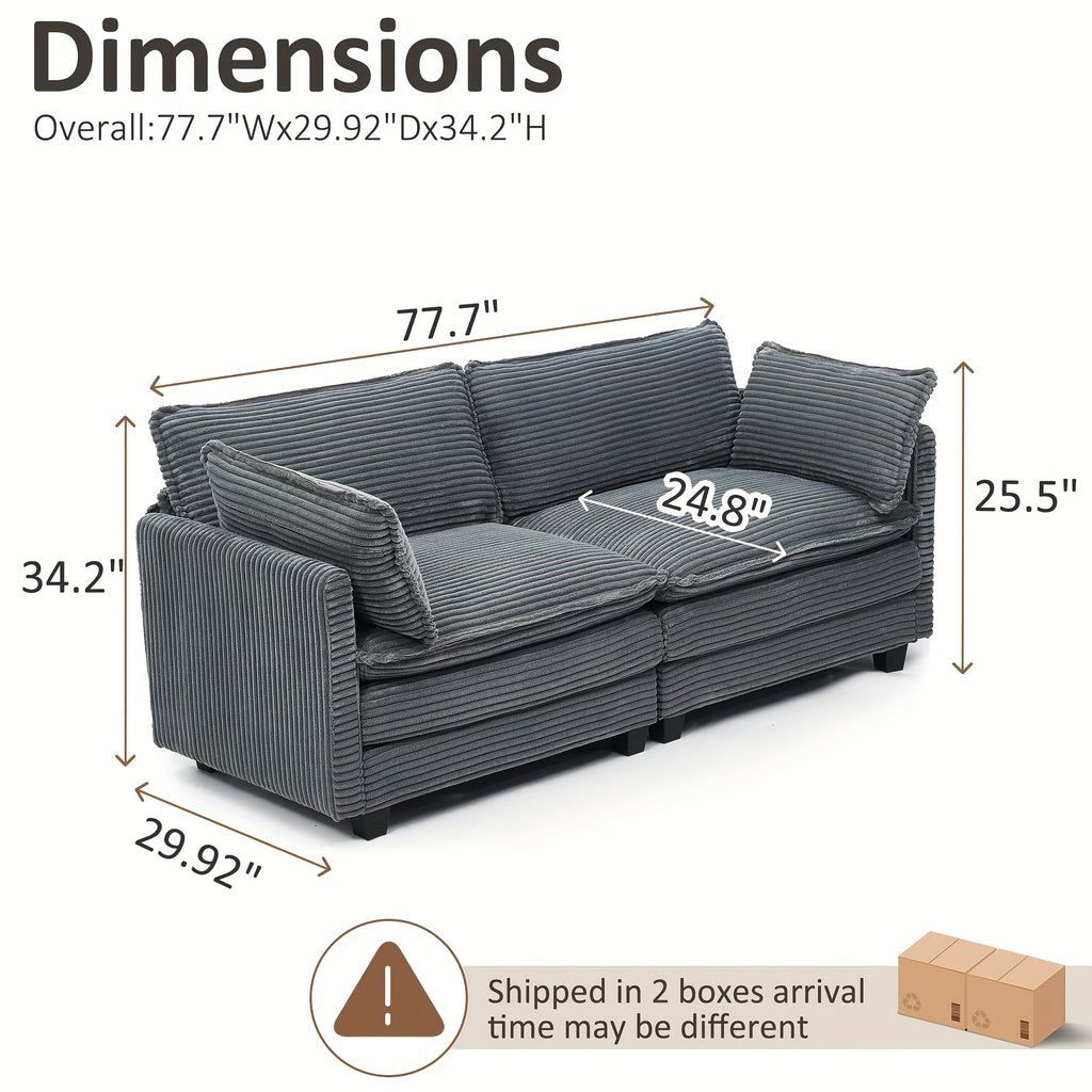 Modular Sectional Sofa, Comfy Cloud Couch Sectional Sofa, Corduroy Sofa Sleeper Deep Seat Sofa With Throw Pillows For Living Room